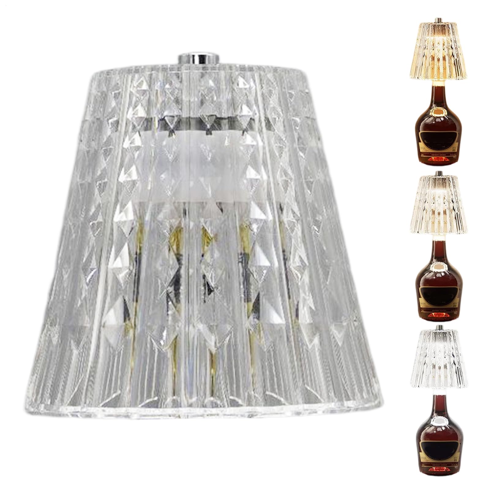 Dopsyesn Wireless Bottle Lamp Shade, Cordless 3-Color Touch Dimming Lampshade, Wireless Rechargeable LED,Liquor Bottle Top Light for Home Bedroom Living Room