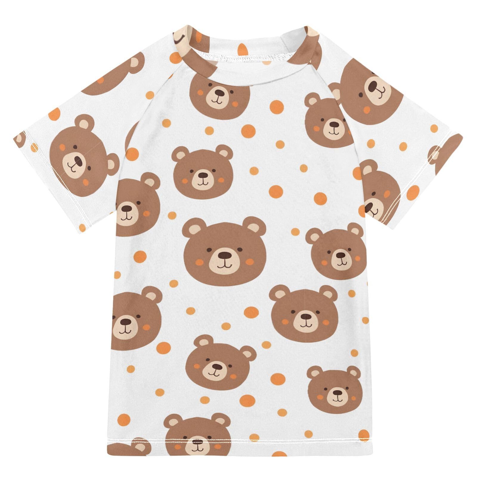 ALAZA Kids Rash Guard Boys Toddler Swim Shirts Short Sleeve Cartoon Bear Dot UPF 50+ 3T
