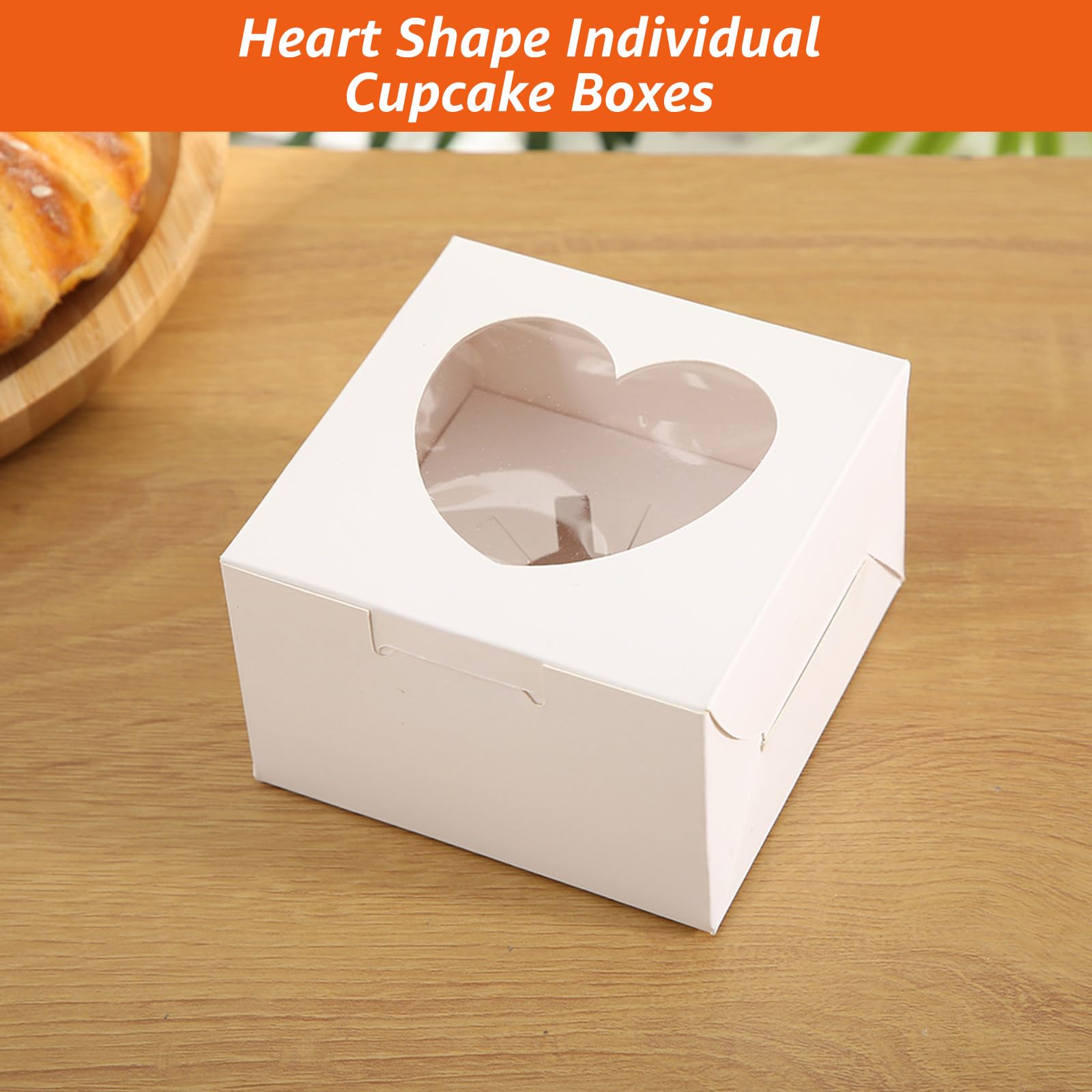 100 cajas para magdalenas y cupcakes, 10 x 10 x 6,5 cm, caja de galletas con ventana, caja de transporte para magdalenas blancas, para galletas, pasteles y postres