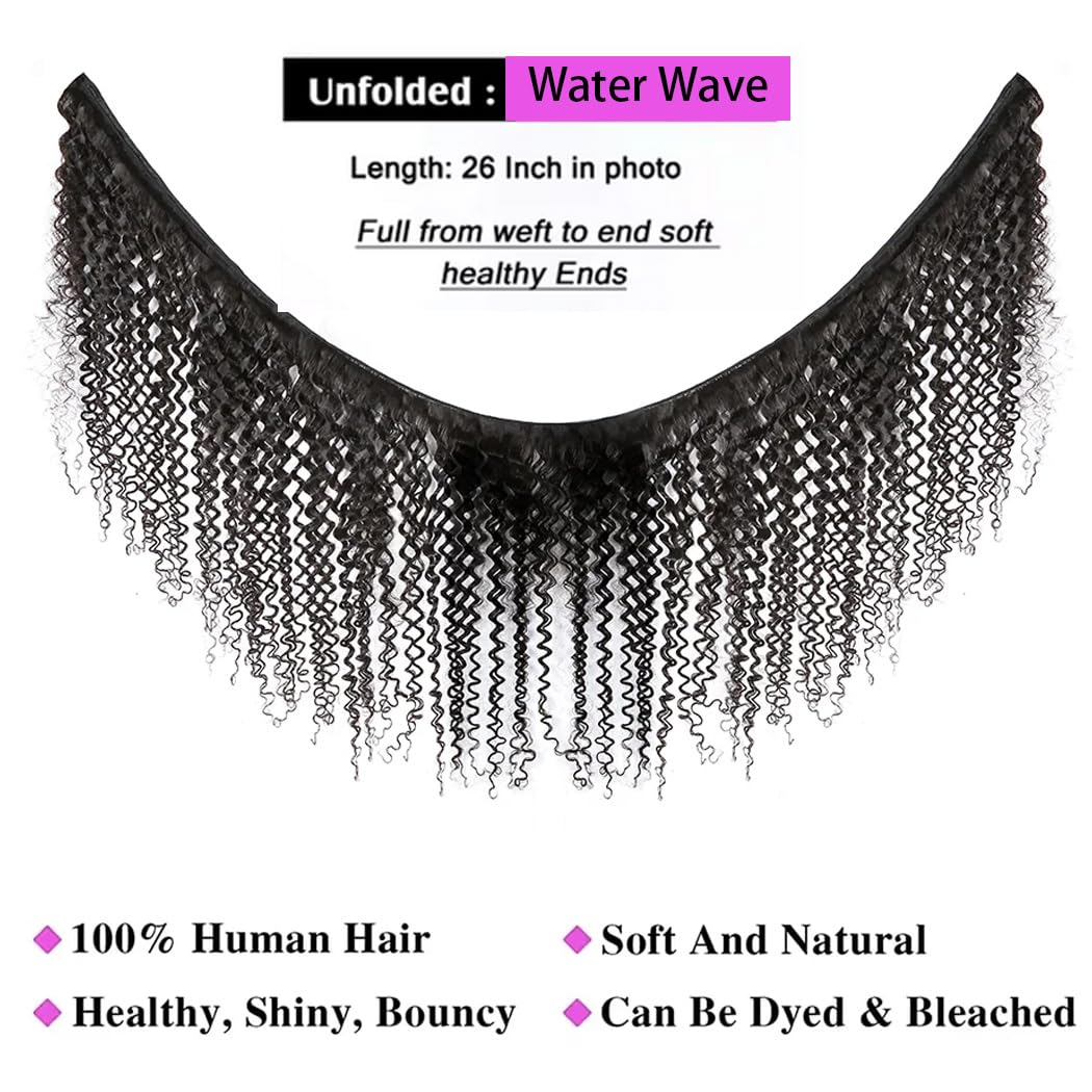 Water Wave Bundles Human Hair 100% Unprocessed Brazilian Virgin Hair Bundles Wet and Wavy 4 Bundles Human Hair Extensions for Black Women Natural Color (24 26 28 30)