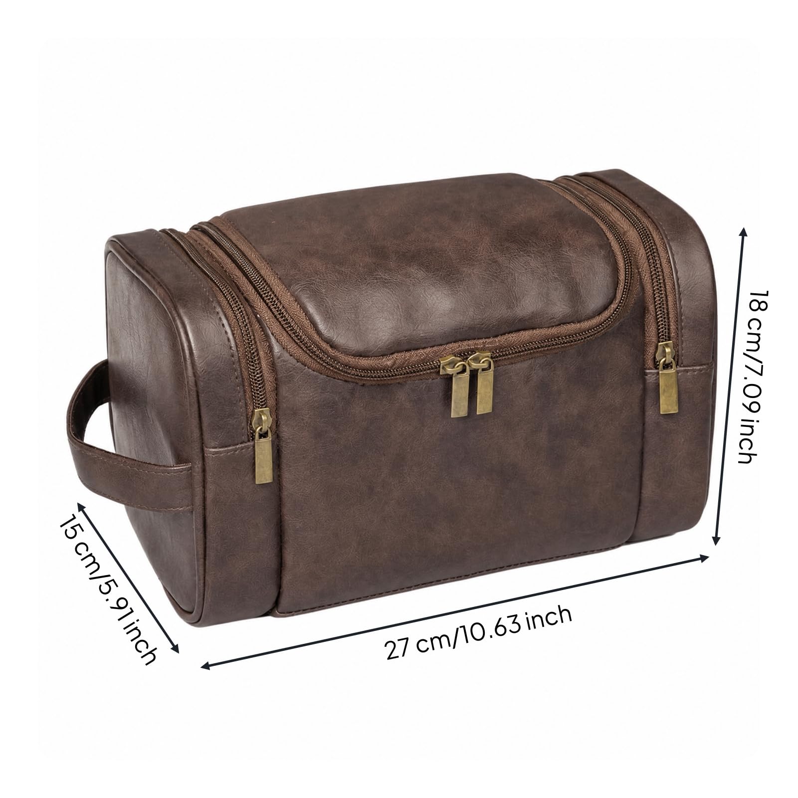 predolo Herren-Kulturbeutel aus PU Praktisch Dreilagige Reisewaschtasche Strukturiert Reisewaschtasche mit Haken für Alltag, Tea Brown
