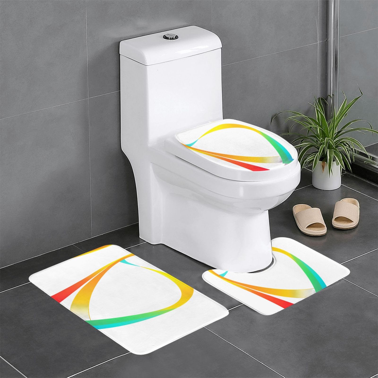 Tapis de salle de bain antidérapants design à rayures colorées pour coiffeuse