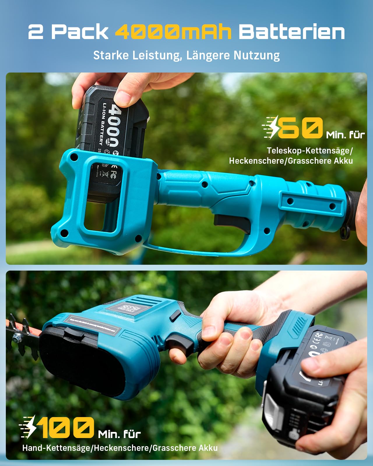 SEESII 6-in-1 Mini Kettensäge & Akku Heckenschere Set, Hochentaster mit 2 * 4000mAh Akkus, Maximale Reichweite bis zu 4,57m, Geeignet für Gartenpflege und zum Holzfällen