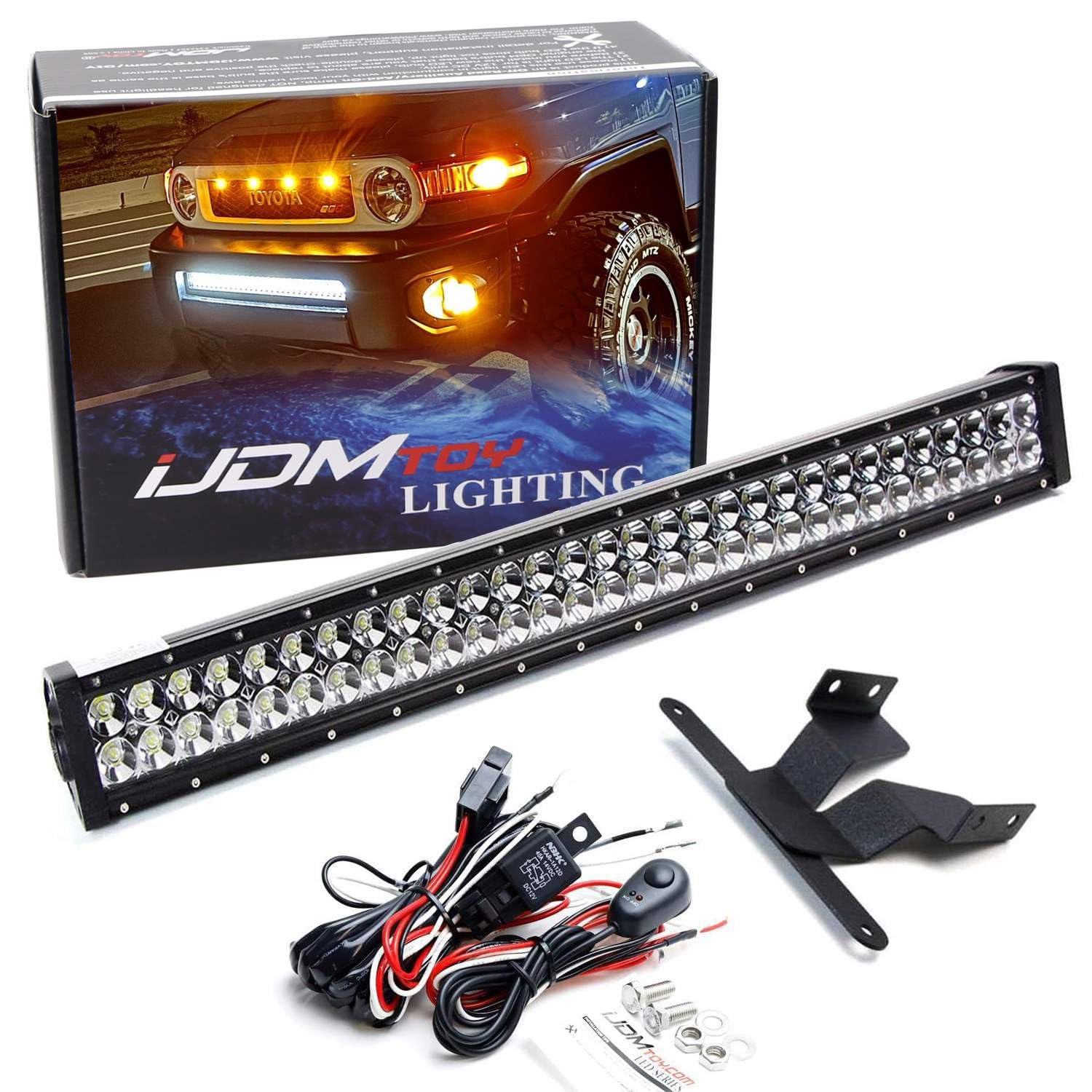 iJDMTOY Lower Grille 30-Inch LED Light Bar Kit Compatible with 2007-14 Toyota FJ Cruiser Includes 1 180W High Power LED Lightbar Lower Bumper Opening Mounting Brackets & OnOff Switch Wiring K product thumbnail 2