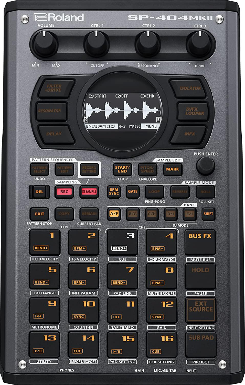 Roland SP-404MKII Creative Sampler und Effector Bundle mit MIDI-Kabel, Instrumentenkabel und Austin Bazaar Poliertuch