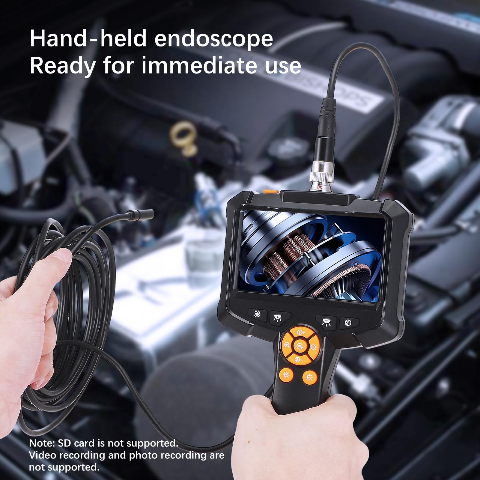 Telecamera endoscopio con luce - Schermo IPS da 4,3", 1080P HD, IP67, impermeabile, cavo da 5 m, 8 luci LED regolabili per auto, tubi, casa e altro (nero)