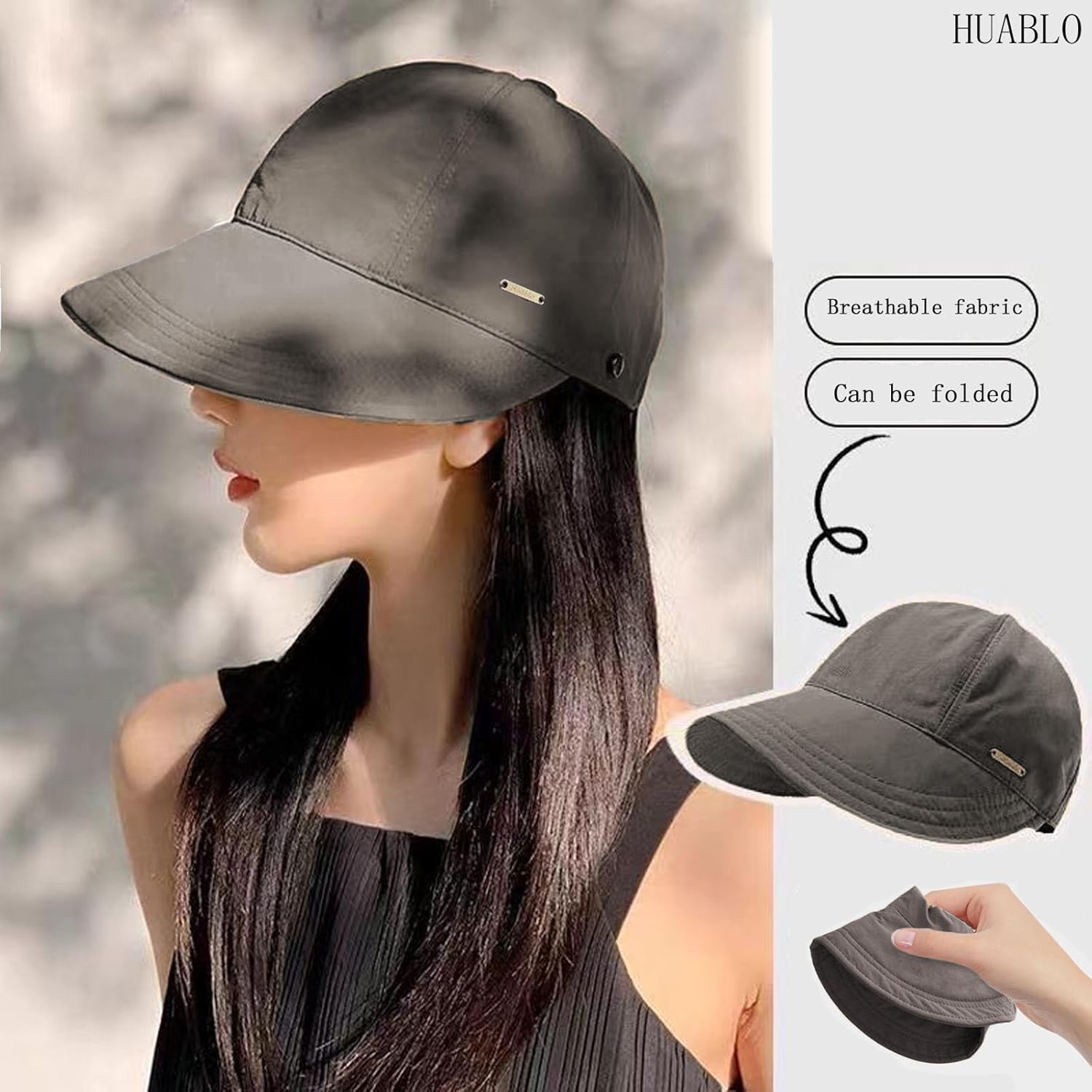 huablo]UPF 50+Womens Sun Hat UV Protection Hiking Fishing Hats Wide Brim Hat Adjustable Ponytail Packable Sun Cap - Image 4