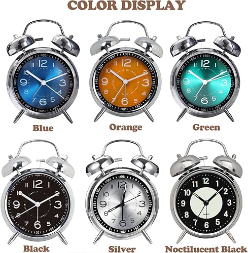 Miniatura 8 de KAMEISHI Loud Alarm Clock for Heavy Sleepers Adults, Retro 4.5 Inches Twin Bell Battery Operated Analog Kids Desk Clocks for Bedrooms Bedside (Blue)