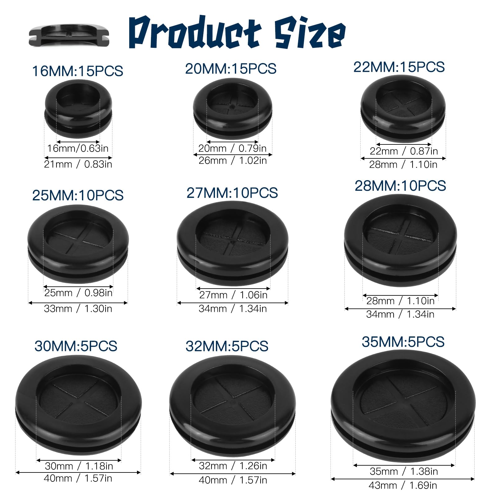 QUARKZMAN 2 Stück Gummitüllen 40mm - Kabeldurchführungen Für Auto & Elektro
