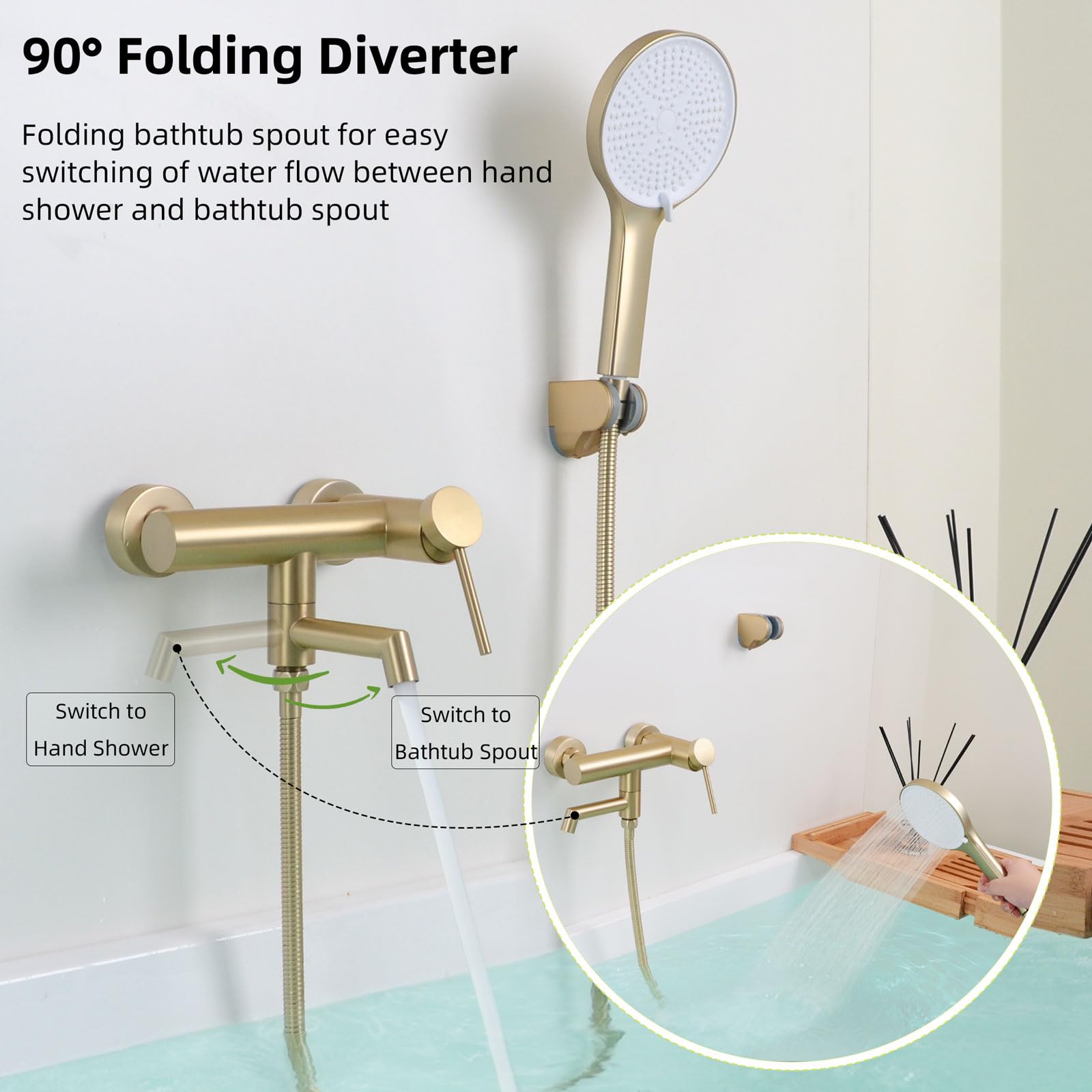 Rubinetto Per Vasca Da Bagno Con Doccetta A Mano – Modello A Cascata Cromato, 3 Funzioni, Tubo Da 1,5 M E Supporto A Parete, Ottone E Valvola In Ceramica, Distanza Regolabile 115-145 Mm