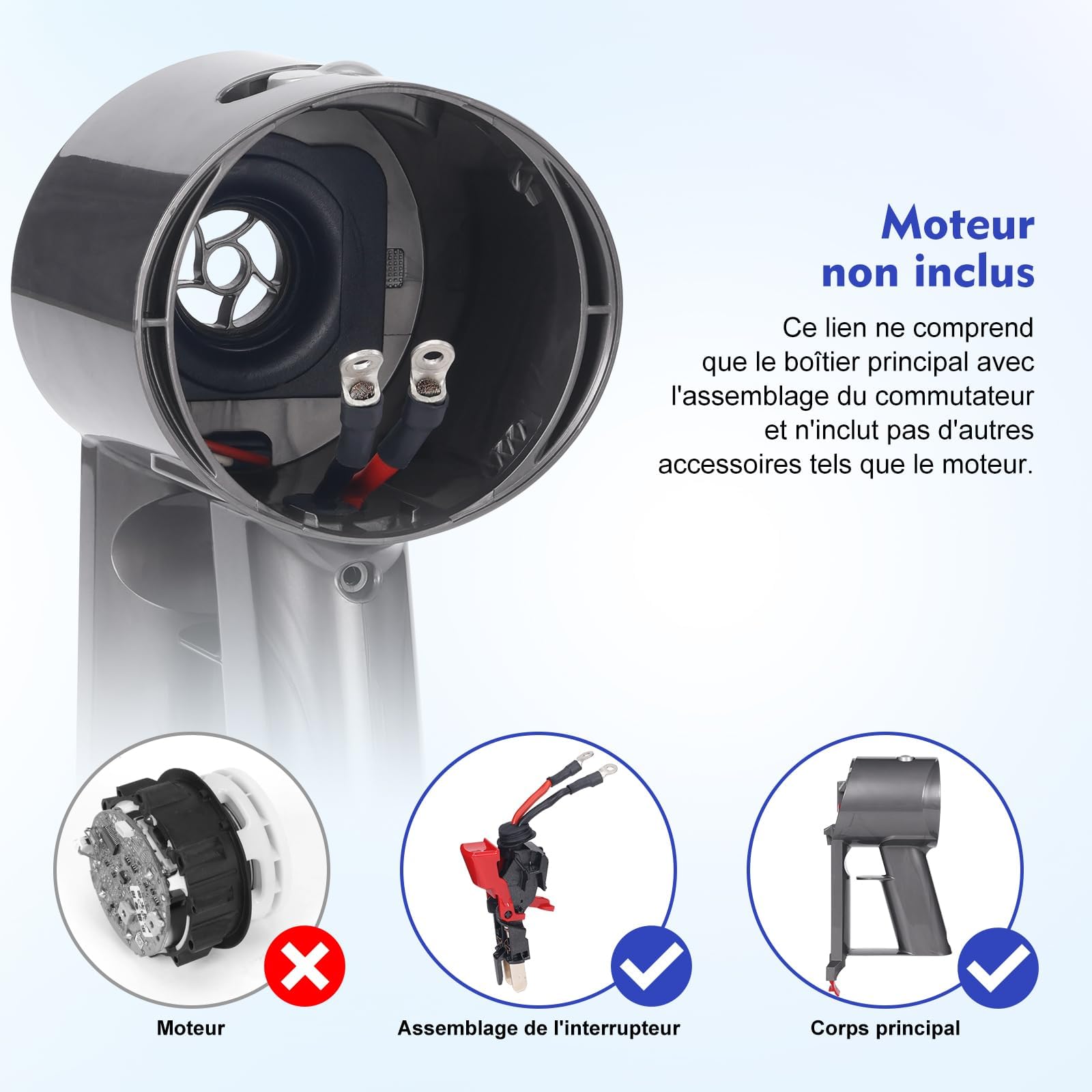 V7 Cuerpo principal de repuesto para Dyson V7 SV11, carcasa de mango del motor con gatillo compatible con Dyson V7 Animal & Absolute, pieza de repuesto 968670-06
