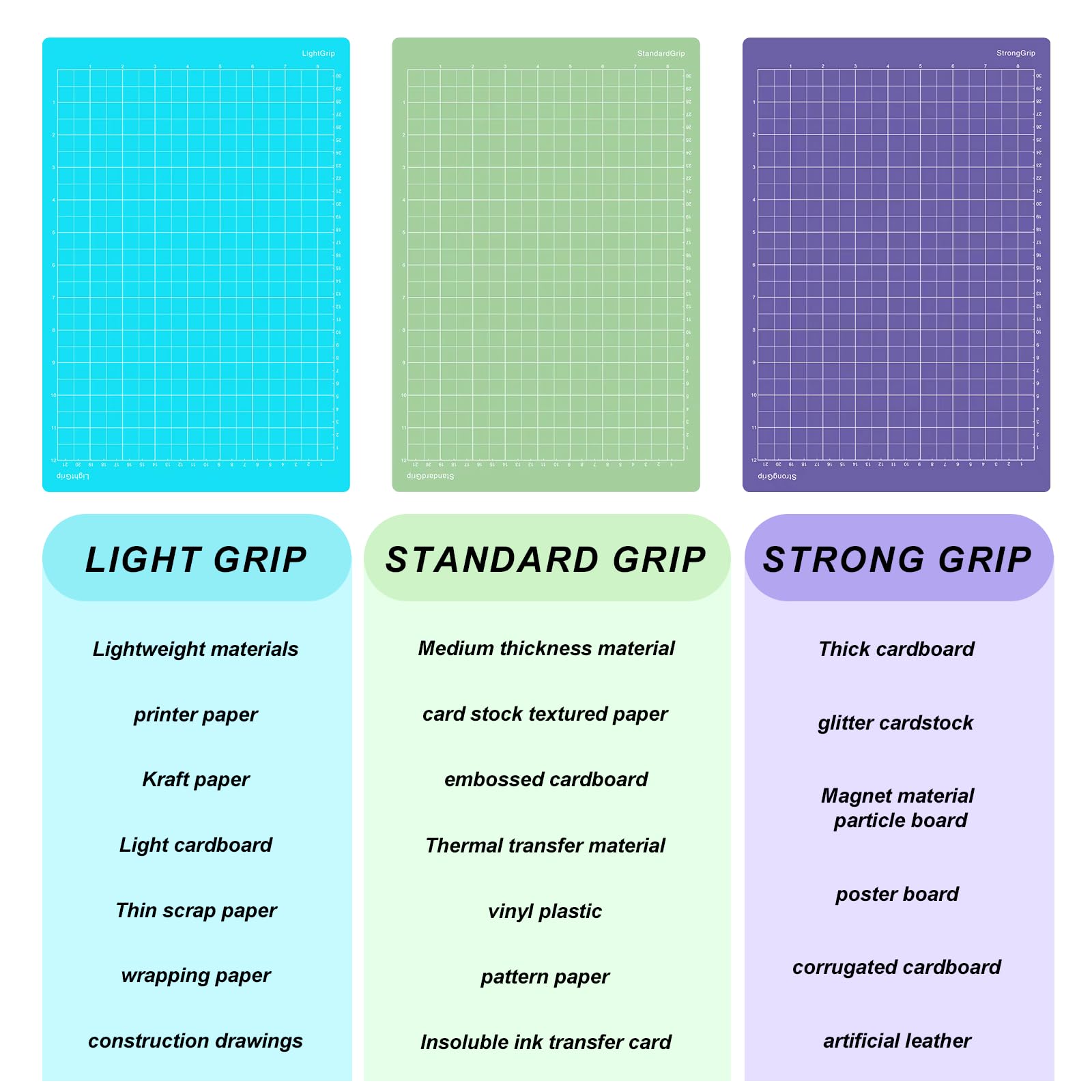 Alfombrilla de Corte GIOVARA para Cricut - 3 Piezas 8.5 * 12 Pulgadas (21.6 cm x 30.5 cm) - Variety Grip Mat para Máquina de Corte Joy Xtra