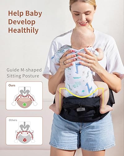 Miniatura 4 de Portabebés, portabebés, con correa ajustable y varios bolsillos, portabebés ergonómico para bebés y niños pequeños de hasta 50 libras (negro)