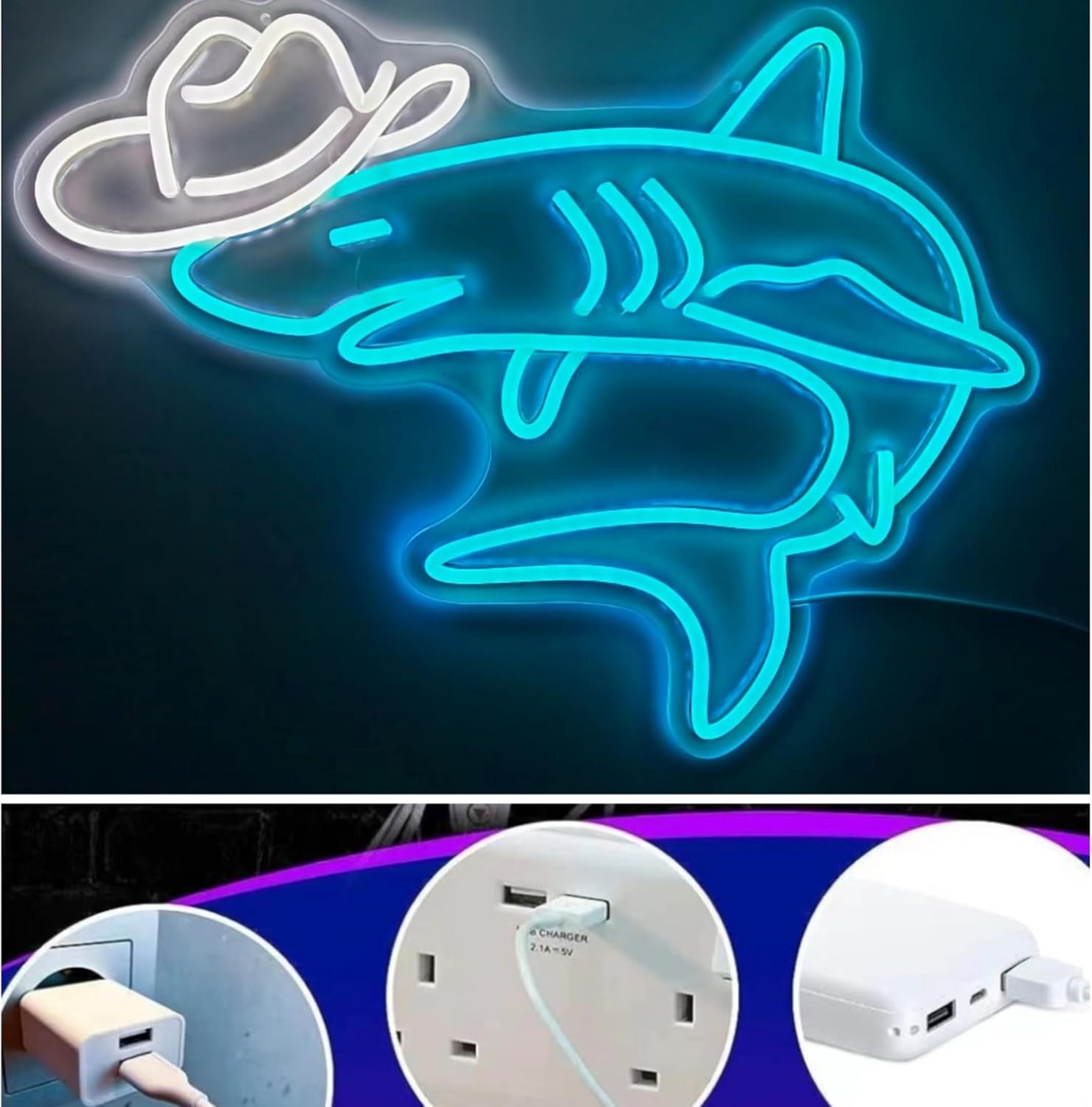 Cowboy Shark Neon Sign for Wall Decor Cowboy Kit Led Neon Light for Bar Wedding Birthday Home Party ,Art Decor Gifts for Boys Game Room,Powered by USB - Image 5
