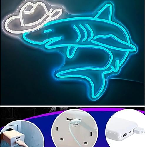 Miniatura 5 de Letrero de neón de tiburón vaquero para decoración de pared, kit de luz de neón LED para bar, boda, cumpleaños, fiesta en casa, regalos de