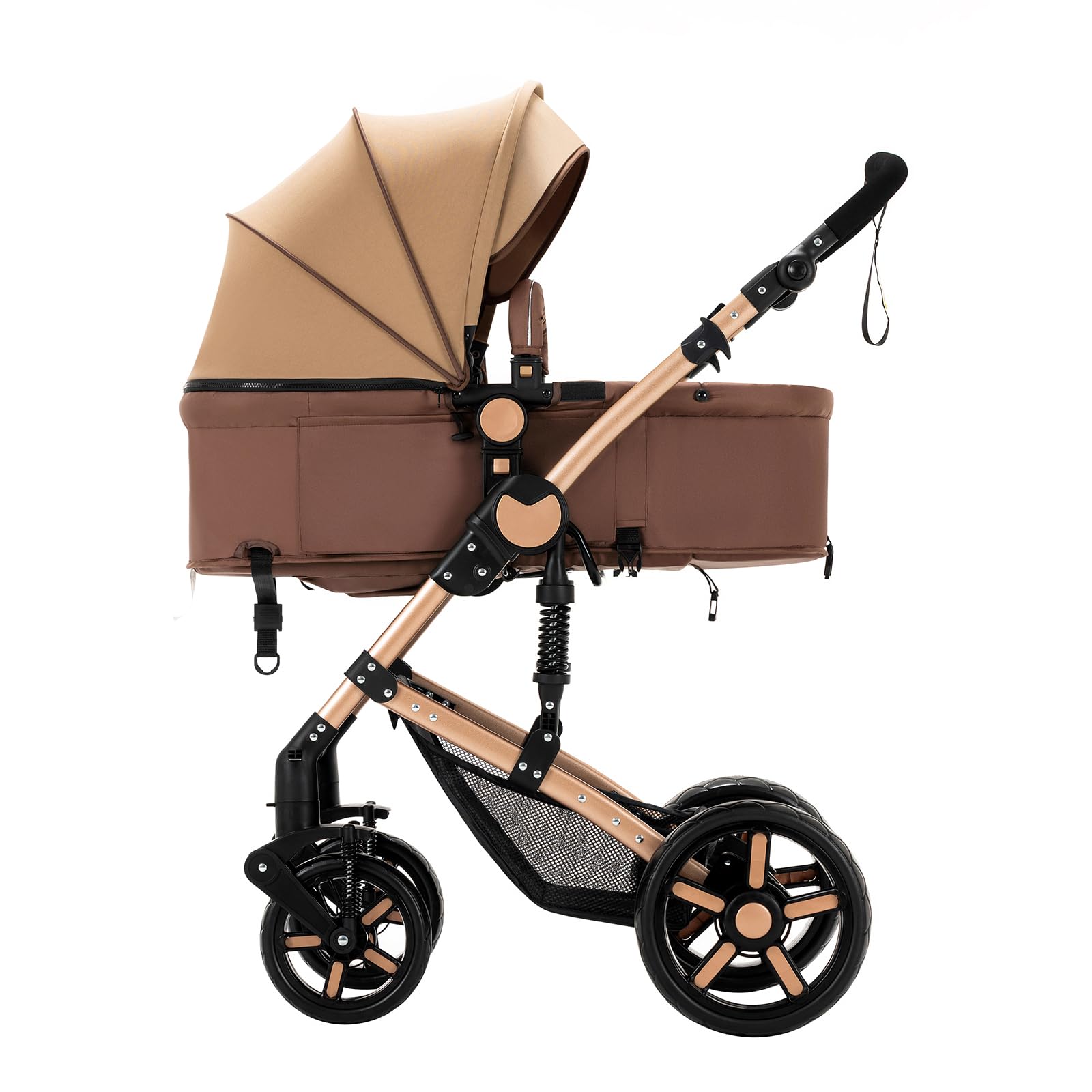 MoLi 3 en 1 Poussette Combinée Poussette Citadine Landau Poussette Canne Poussette Système de Voyage pour Bébé Poussette Paysage Haute pour Bébé Inclinable Pliable Poussette Standard (588 Khaki New)
