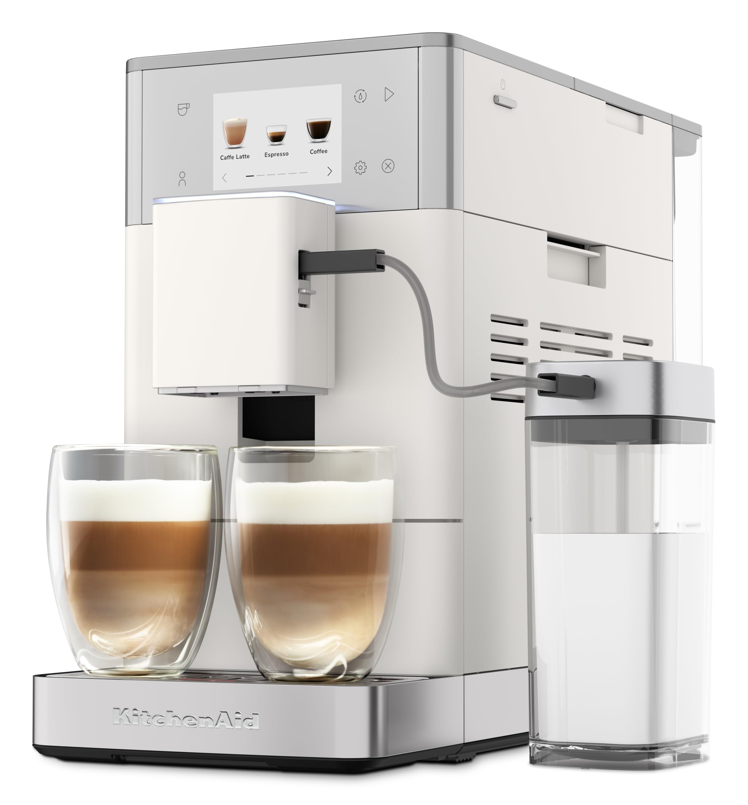 KitchenAid KF4 Macchina da Caffè Superautomatica, AutoMilk Avanzato, Macinacaffè IntelliGrind, 15+ Ricette, Display Colori, Caffè Freddo, 15-18 Bar, Bianco Porcellana