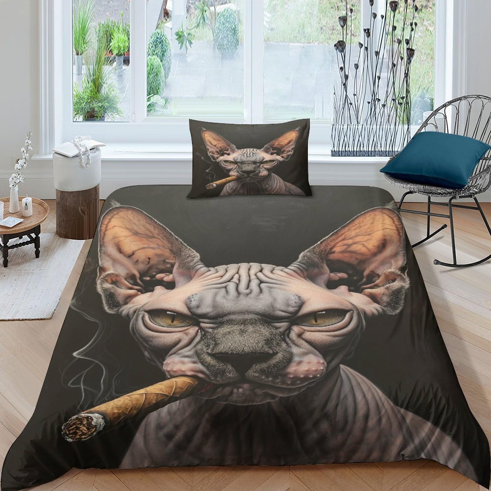 Housse de couette chat siamois 135x200 cm avec 2 taies d'oreiller