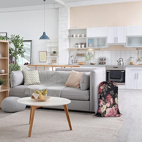 Miniatura 6 de Swono Bolsa de lavandería con patrón floral para lavar juguetes, bolsa de lavandería con cierre de cordón, hojas de acuarela, rosas, flores de