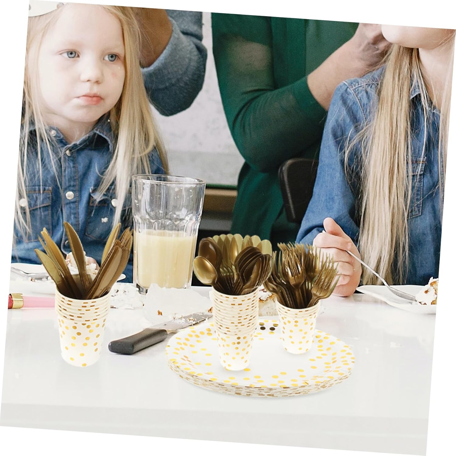 Set of Party Dot Paper Plates Cups Napkins Silverware Gold Stamping Stylish Party Tableware Perfect for Birthdays Weddings