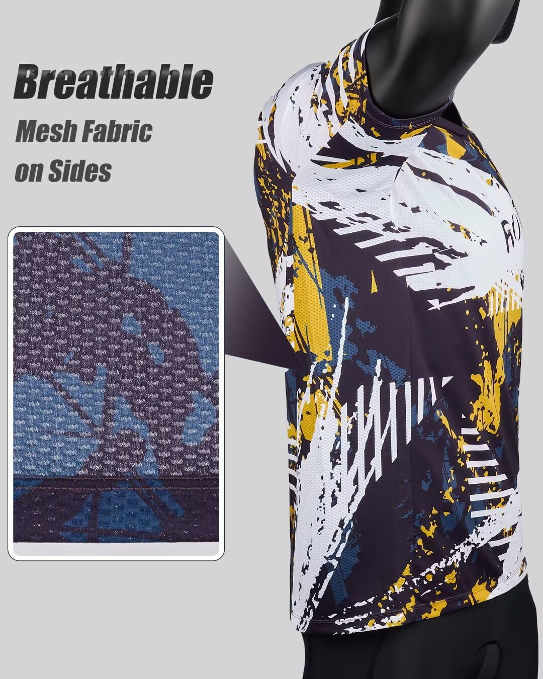 ROTTO Maglia MTB Uomo Maglia Ciclismo Mountain Bike con Manica Corta per MTB BMX Downhill umidità e Asciugatura Rapida