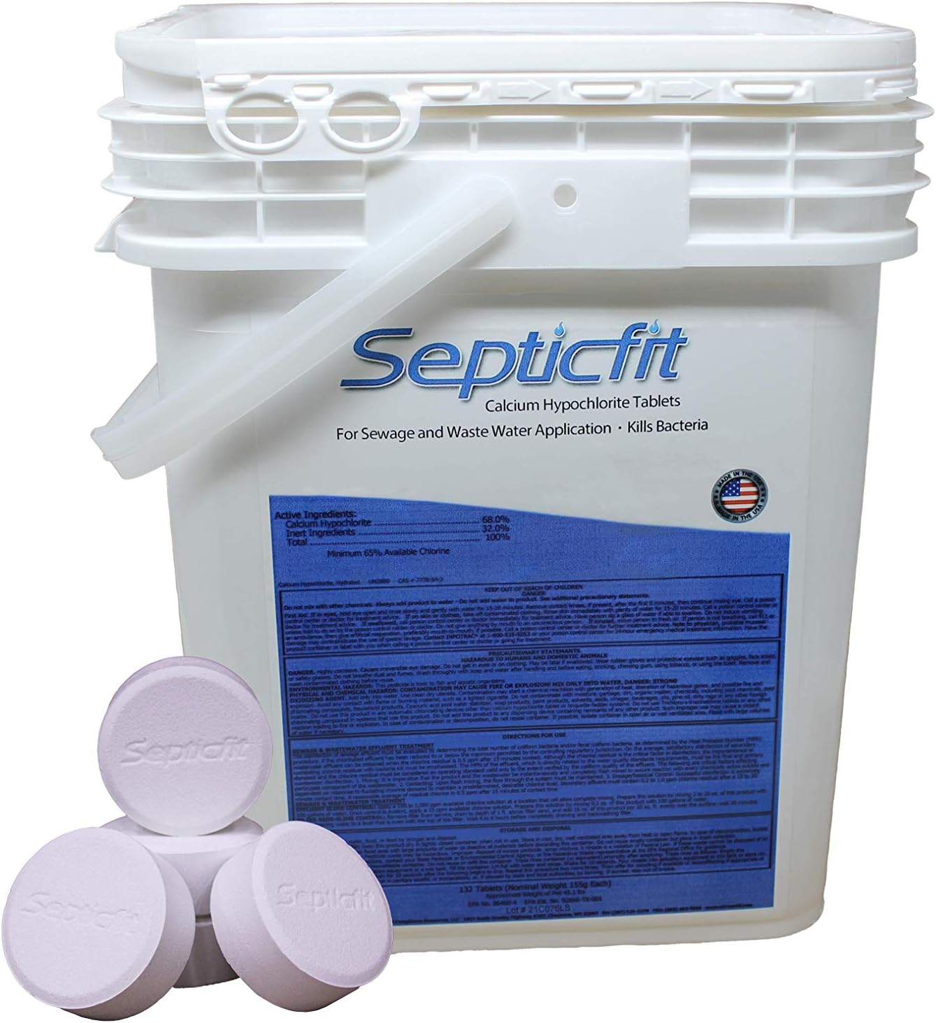Chlorine Tablets 132-Tablet Pail (45.1lb) - NOT for USE in Swimming Pools