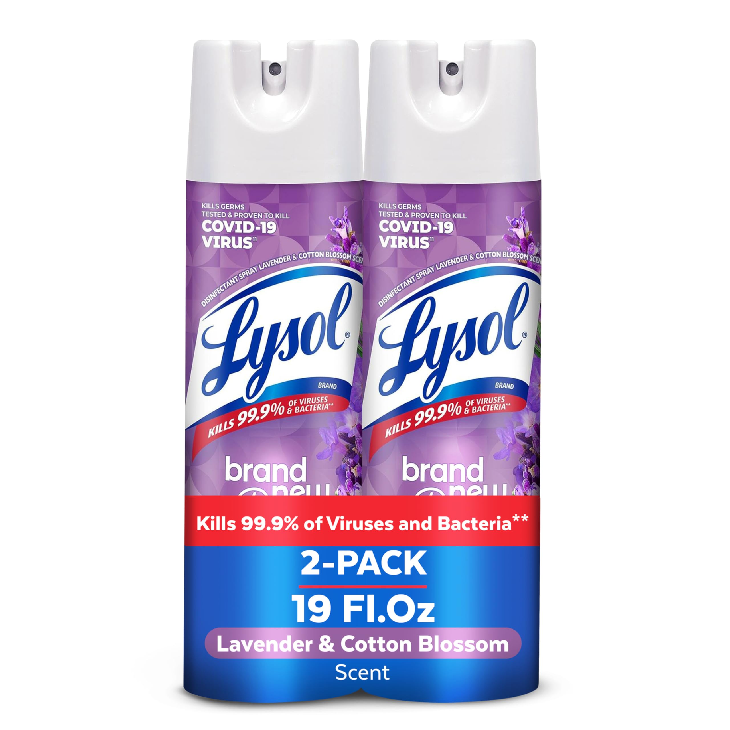 Lysol Disinfectant Spray, Sanitizing and Antibacterial Spray, For Disinfecting and Deodorizing, Lavender & Cotton Blossom Scent, 19 Oz (Pack of 2)