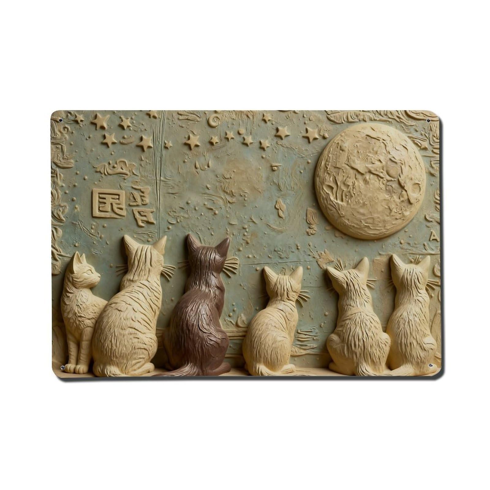 Cats Moon Stars Night Sky Metal Tin Sign Plaque