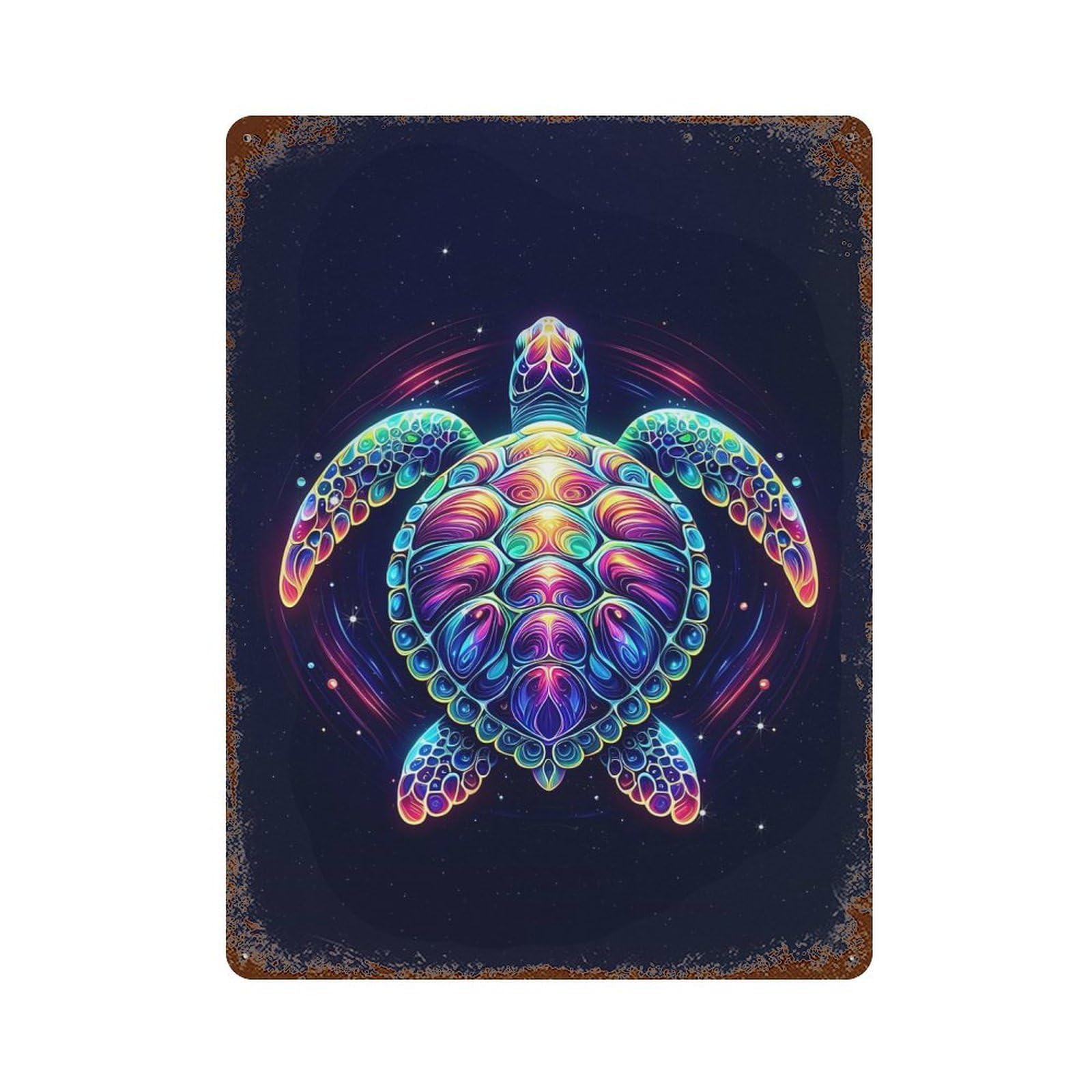Distressed Metal Wall Sign Colorful Sea Turtle 15.7"x11.8", Vintage Wall Decor for Garage, Bar And Workshop Decor