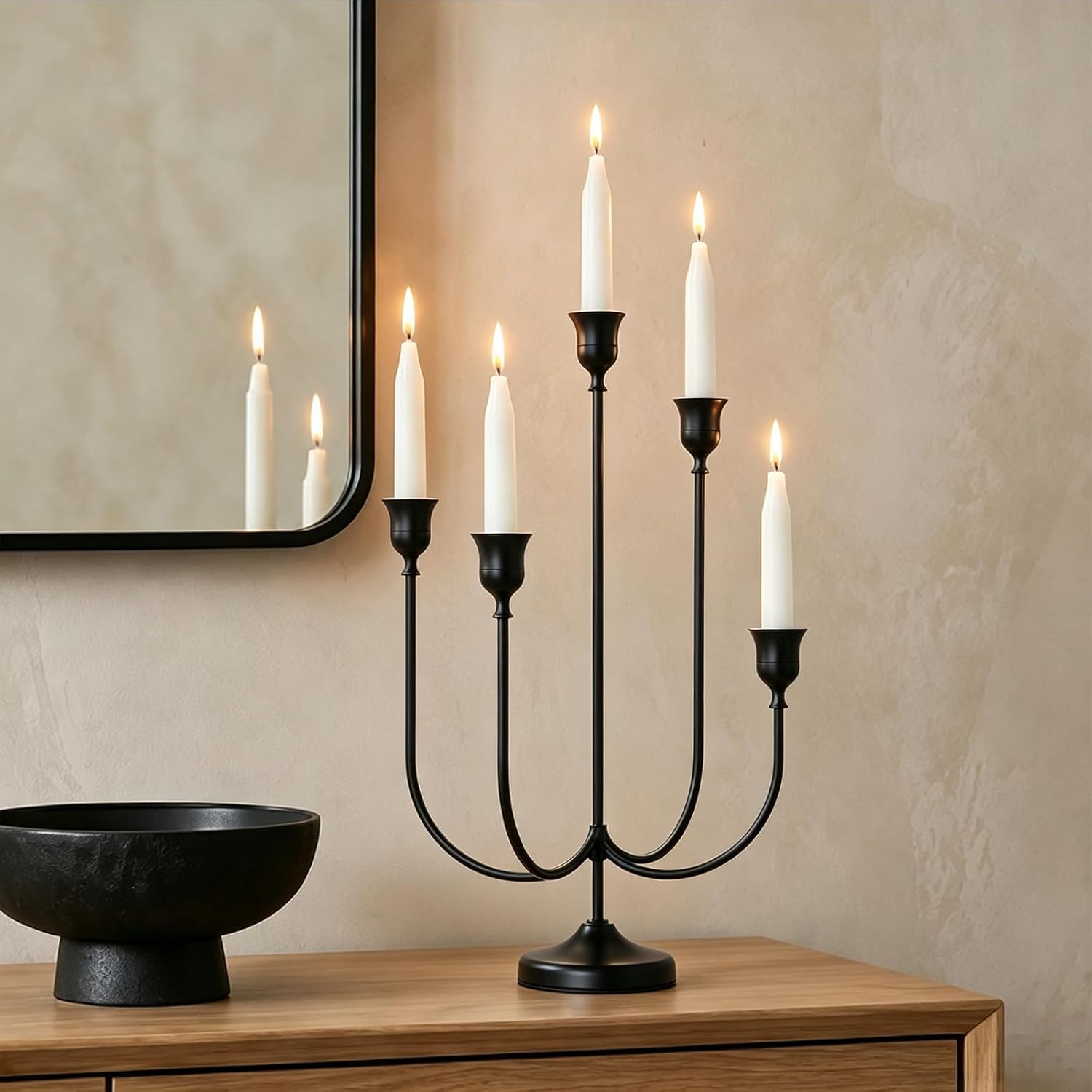 Black 5-Arm Candelabra, Vintage Metal Candlestick Holders for Decor