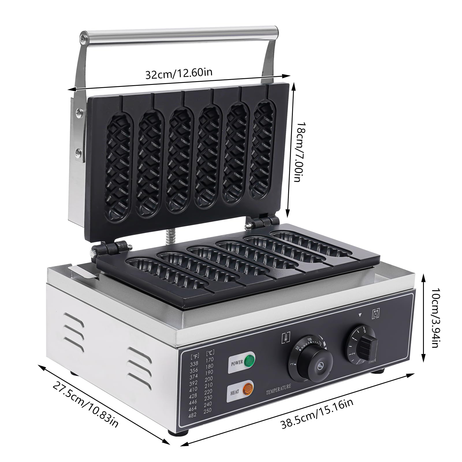 Máquina de perritos calientes 1500W 220V 6 unidades control temperatura 50-300℃ acero inoxidable