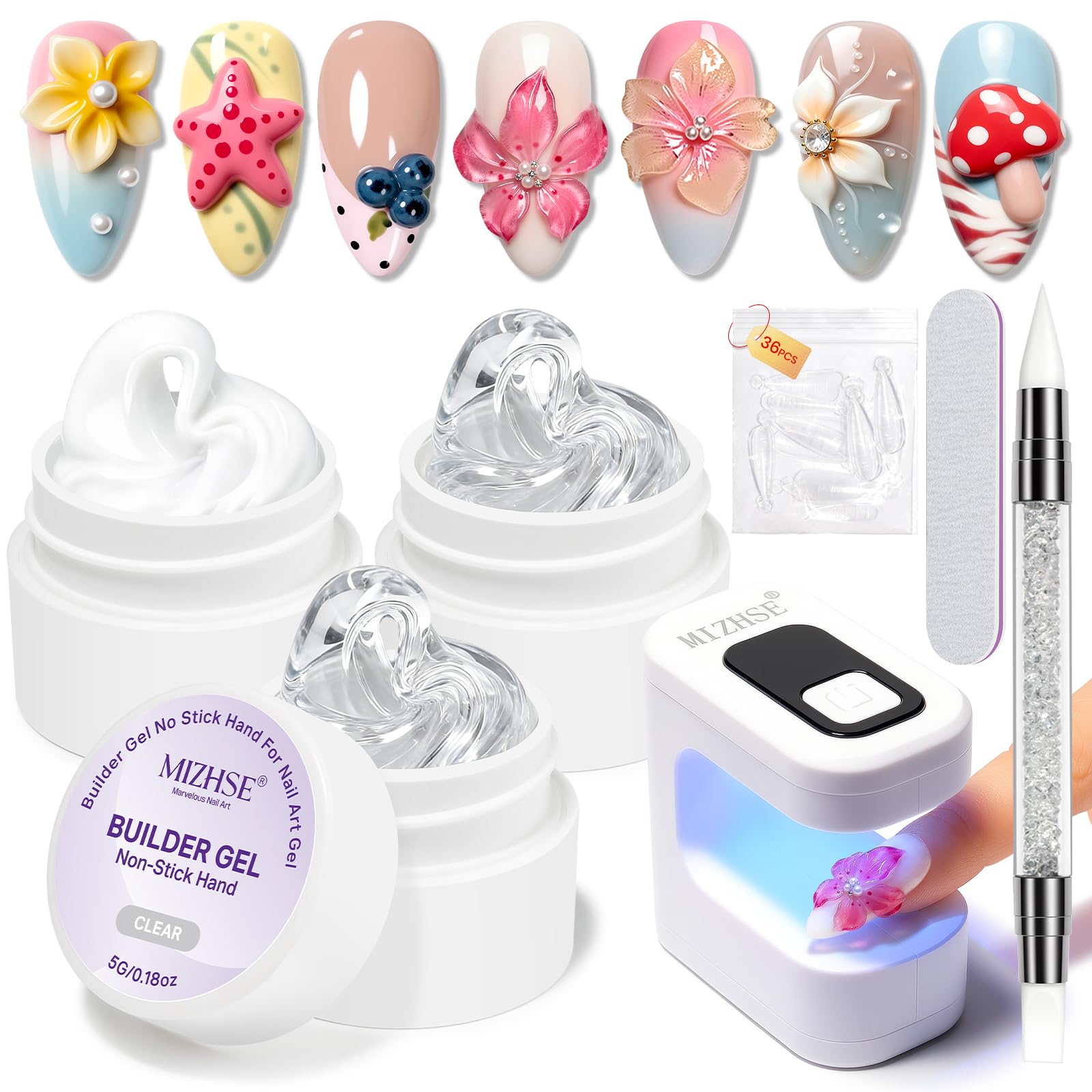 3D Nail Art Gel Kit - Clear & White Sculpting -12