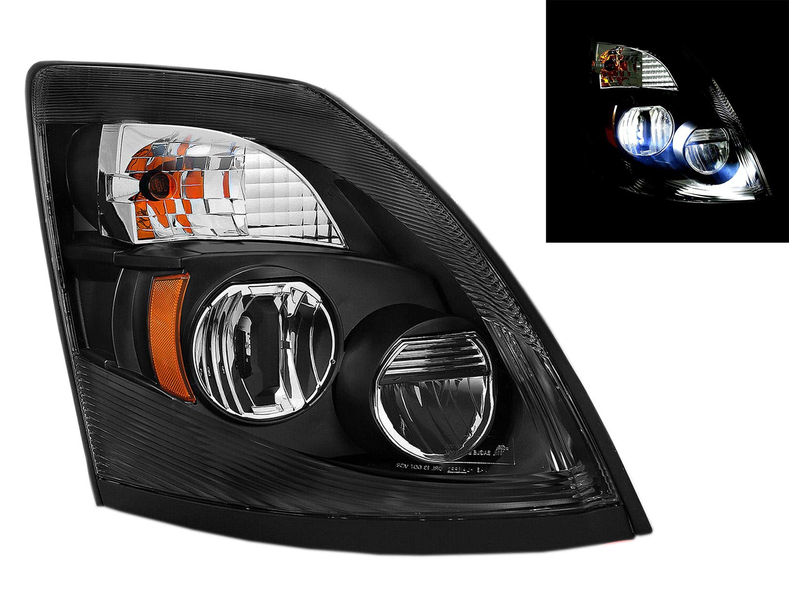 AmeriLite Black [Extreme LED High/Low Beam] 6000K Replacement Headlights Set For Volvo VNL/VNX - Driver and Passenger