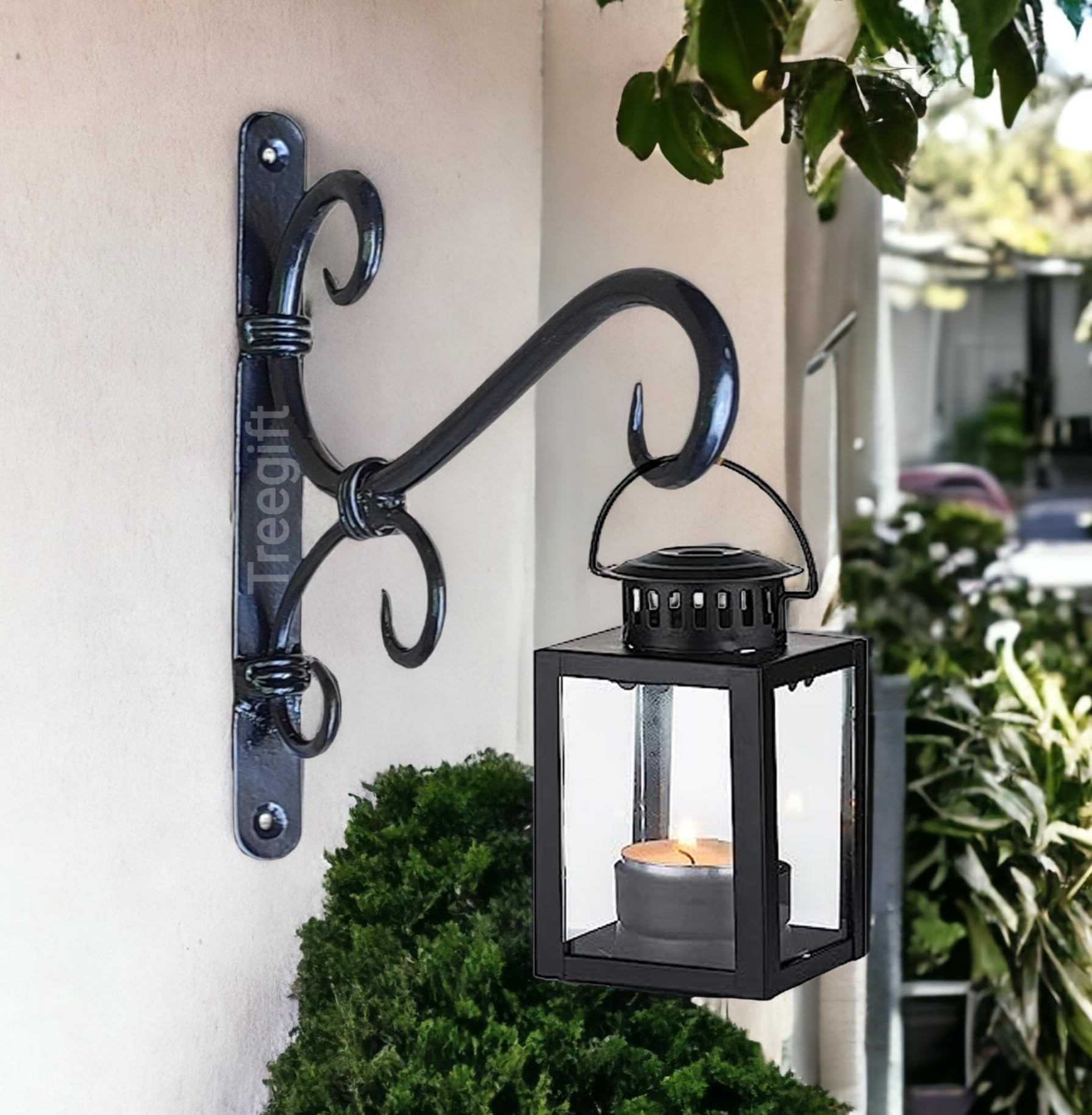 Wall Hanging Hooks Hangers Brackets for Hanging Planters,Plants,Flower Pots,Lights,Money Plant,Bird Feeders.Wrought Iron Black Colour, Size- (7.5" by 7") inch (Single)