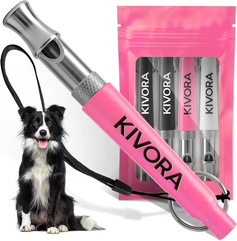 Apito ultrassônico ajustável para adestramento de cães em aço inoxidável 304 KIVORA CMC015, pacote com 4 — Rosa, preto e branco