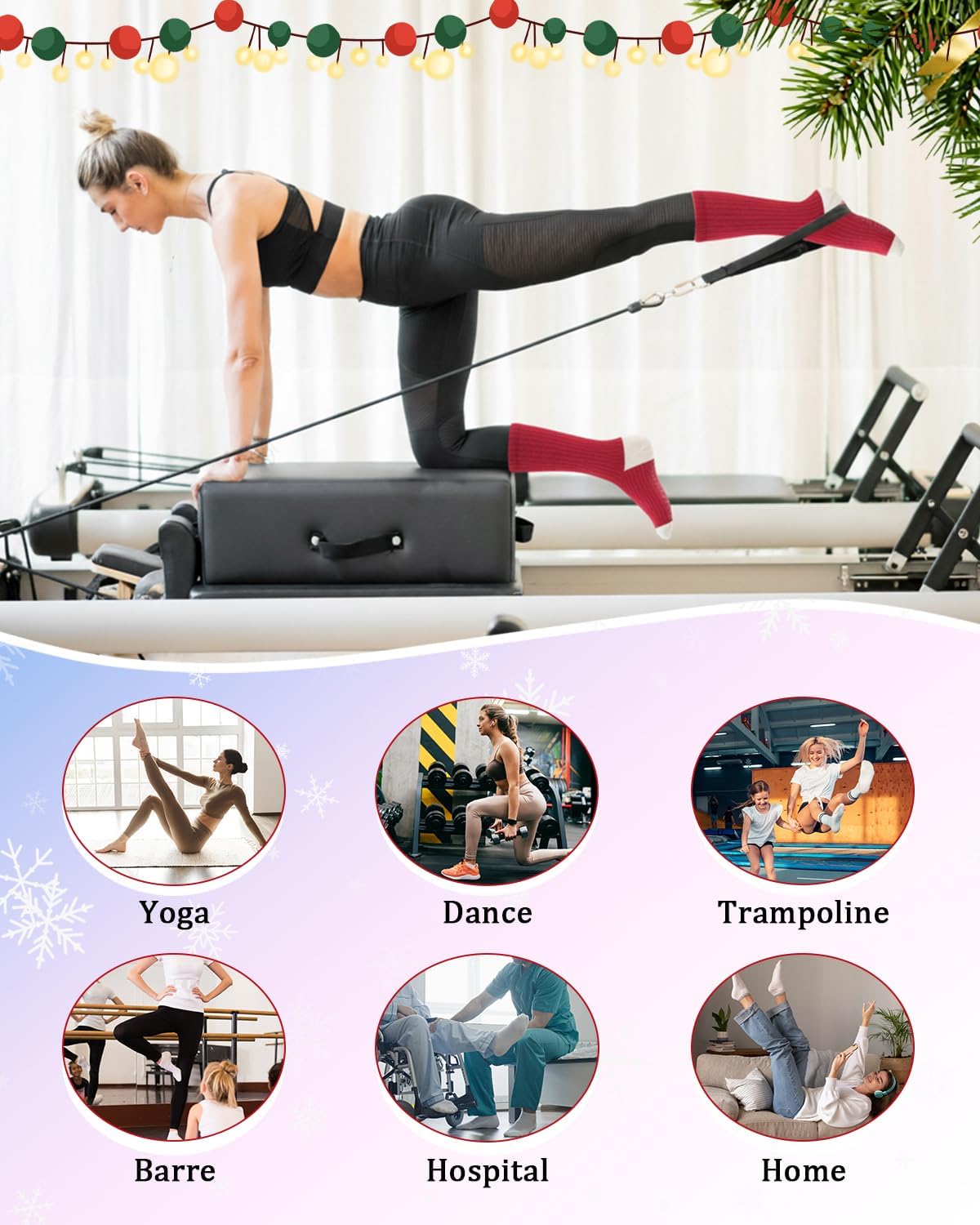 yeuG Pilates Socks for Women Non Slip Grip Socks for Yoga, Barre, Hospital, Barefoot Grippy Yoga Sock Womens Gifts 4 Pairs - Image 6