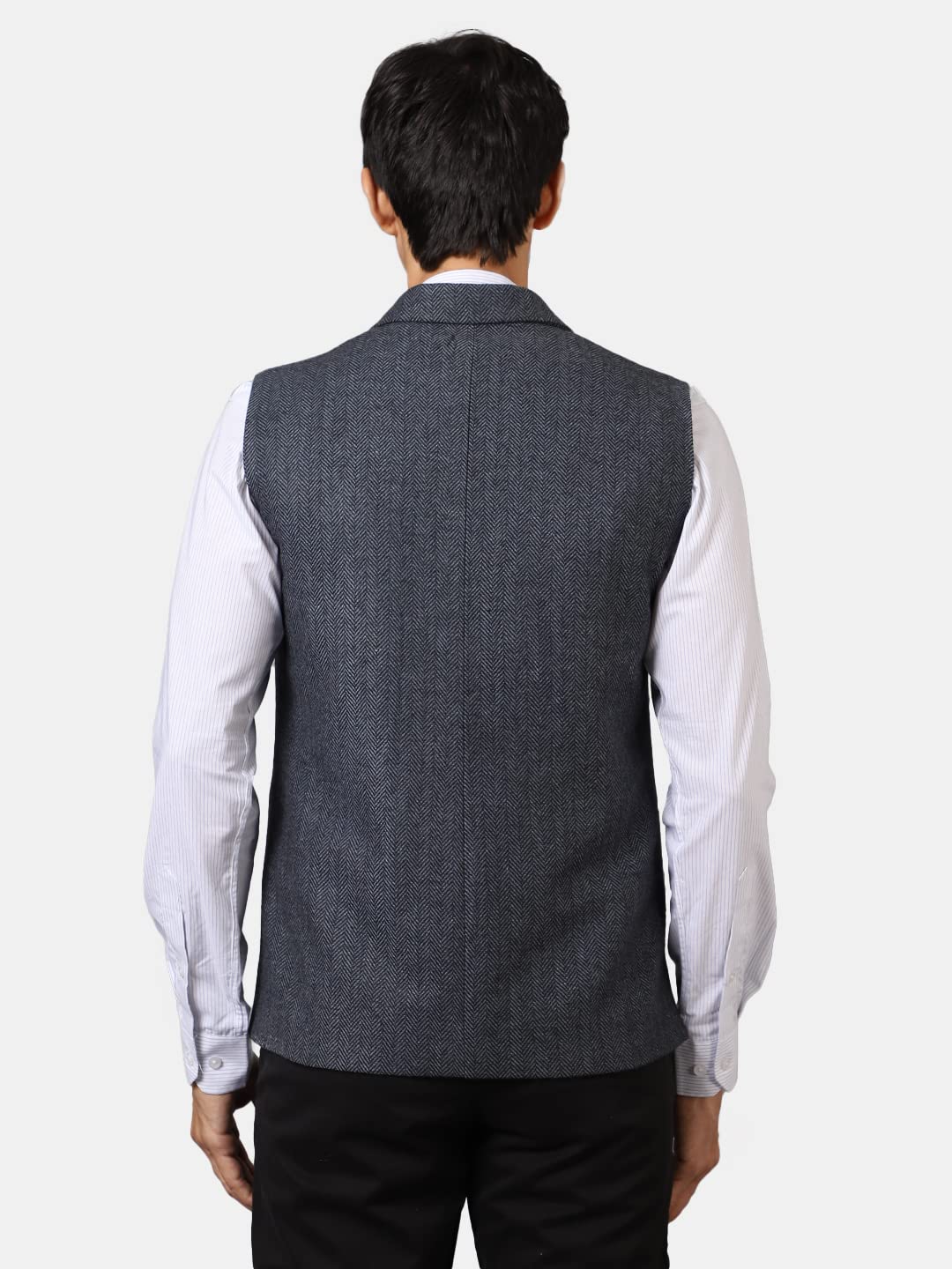 Wintage Men's Tweed Wool Blend Blue Modi Nehru Jacket  44/Xl