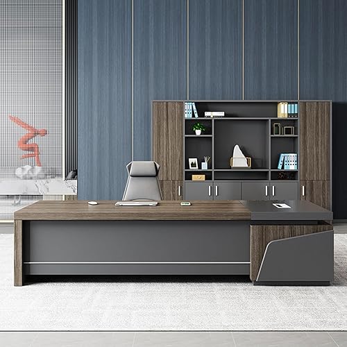 Brown Wood Executive Office Desk, Computer Desk with Drawer and