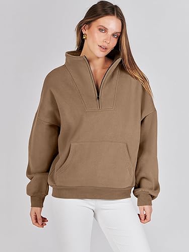 Miniatura 8 de ANRABESS Sudaderas de manga larga para mujer, forro polar de gran tamaño, media cremallera, sudaderas con capucha para adolescentes y niñas, suéter