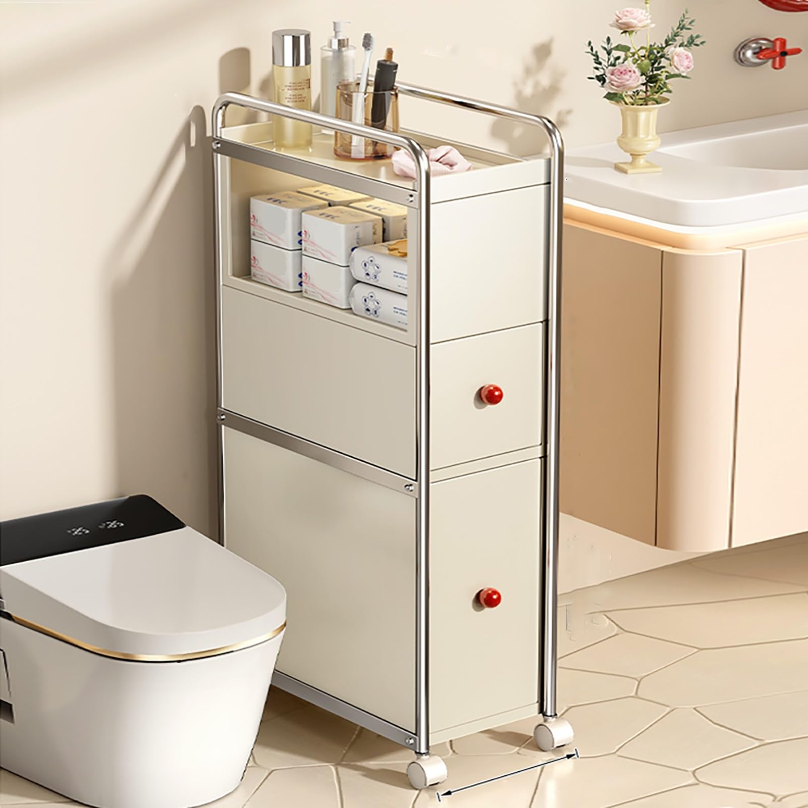JHDXL Badezimmerregal aus Metall, Standregal mit 4 Fächern, Robuste Lagerregale, Rutschfestes Stabiles Bad Badregal, für Schlafzimmer, Küche, Badezimmer, Wohnzimmer