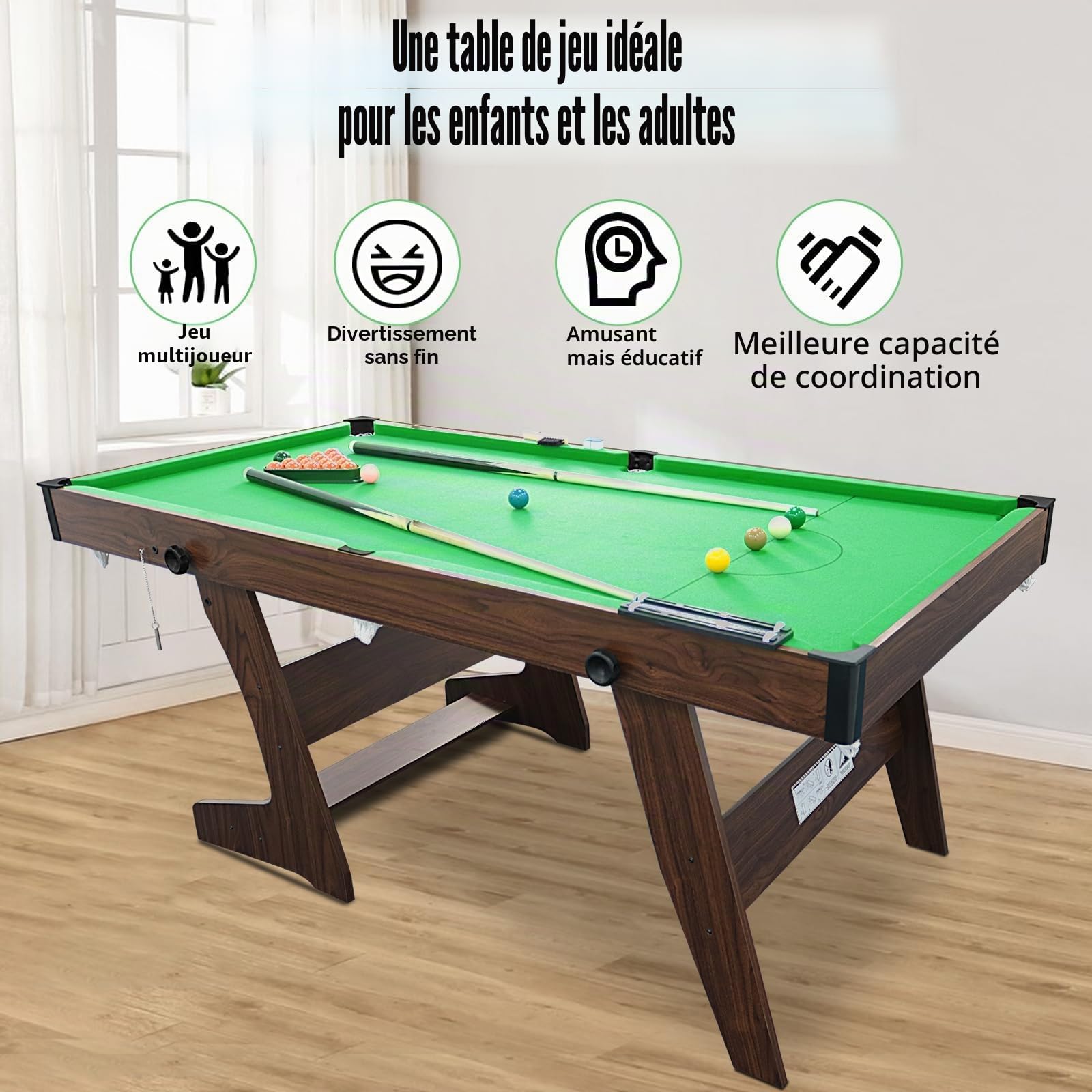 HLC Table de Billard Pliante 6ft Snooker Table de Billard Stable et Peu Encombrante avec Tous Les Accessoires pour L'intérieur et L'extérieur, Ldéale pour Les Enfants et Les Adultes