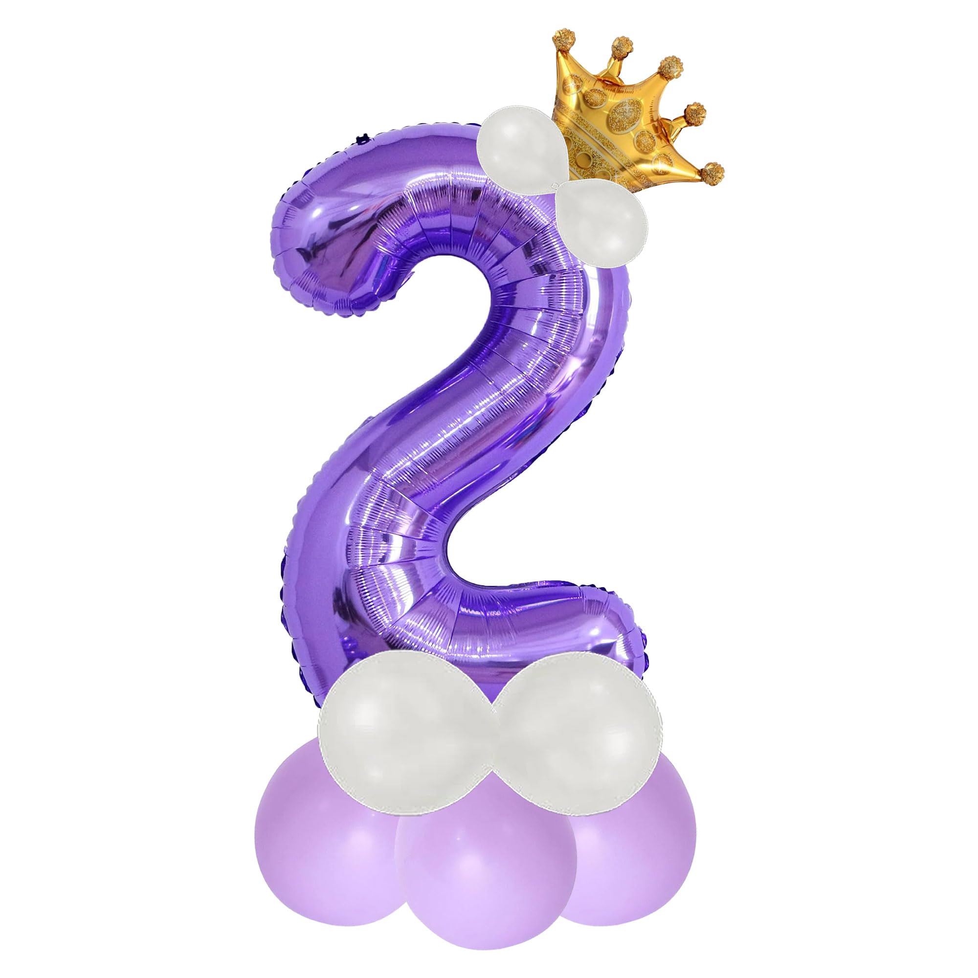 - Purple 2 Number Foil Balloon with Crown & Base Balloons | 32 Inch Helium Supported for Birthday, Anniversary, Baby Shower Decoration - Pack of 14
