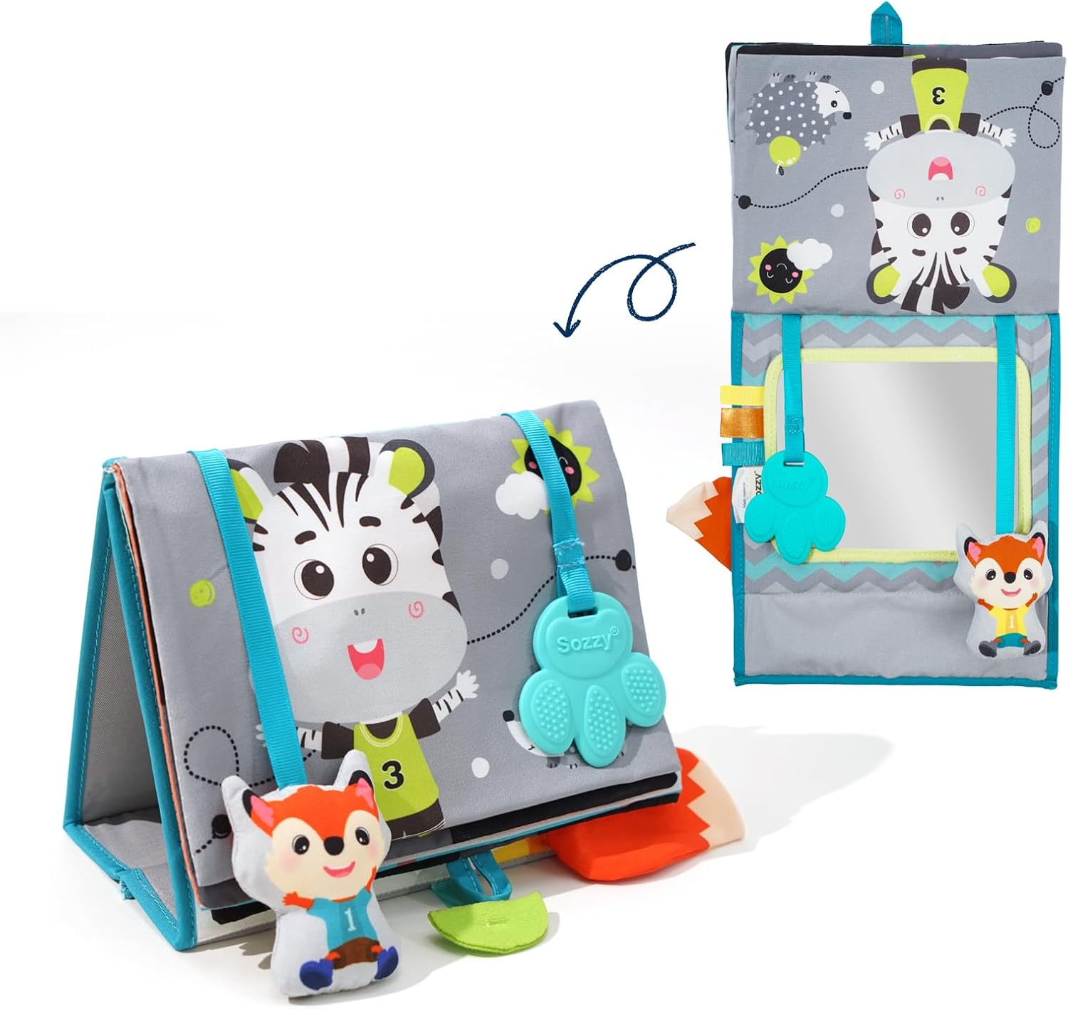 Koty Baby Mirror Toys for Tummy Time Book, Large Stimulating Baby Safe Mirror – Fun High Contrast Montessori Toy with Mirror, Crinkle Paper & Teether – Tummy Toy for Safe Early Newborn Development