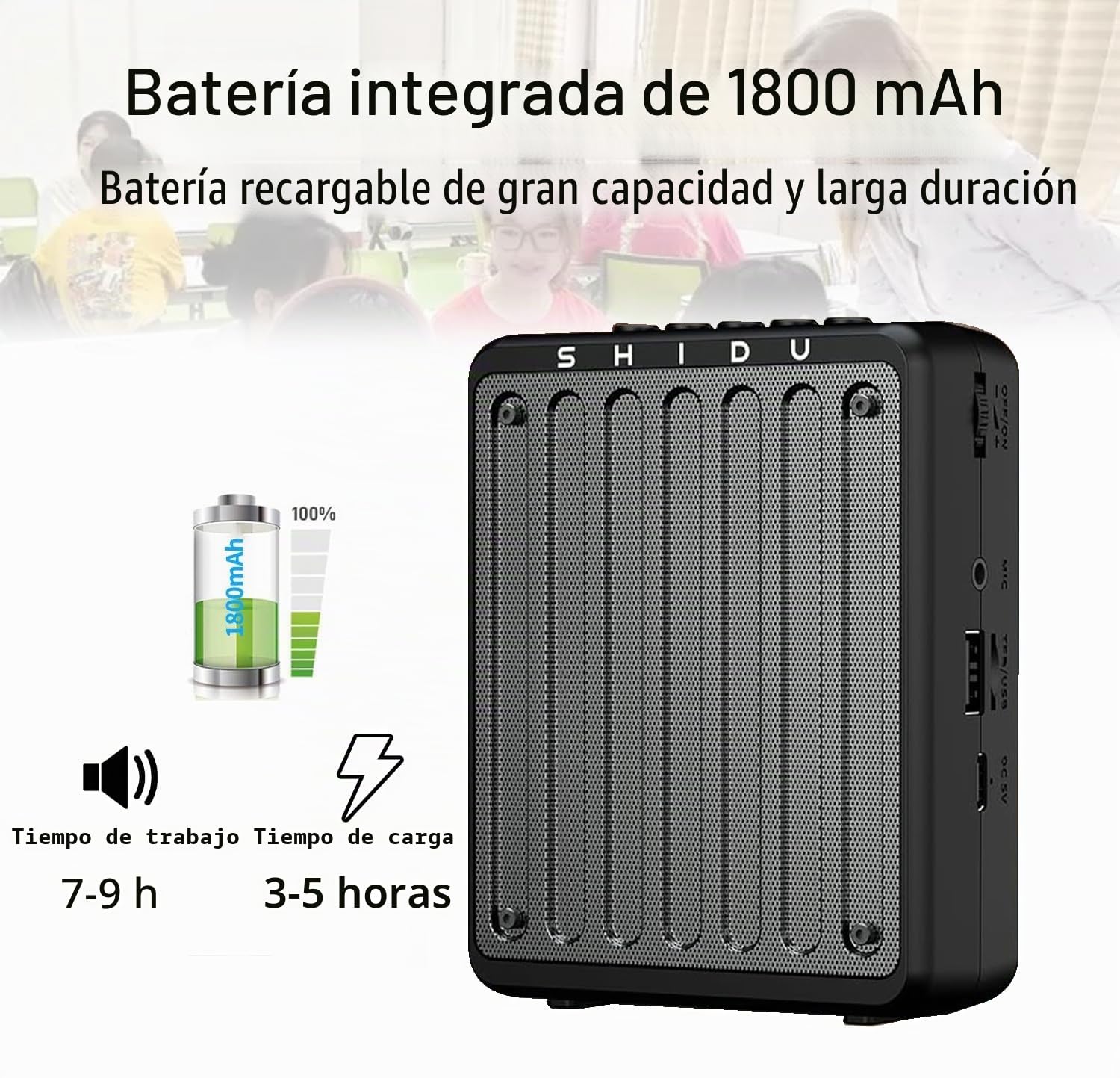 SHIDU Mini amplificador de voz recargable portátil para profesores con micrófono con cable y cintura, compatible con audio en formato MP3 para habla, clase, entrenamiento, guía turística,