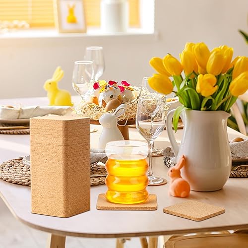 Miniatura 10 de 300 posavasos de corcho para bebidas, salvamanteles de corcho absorbentes de 4 x 4 x 0.2 pulgadas, posavasos a granel para platos de cocina,