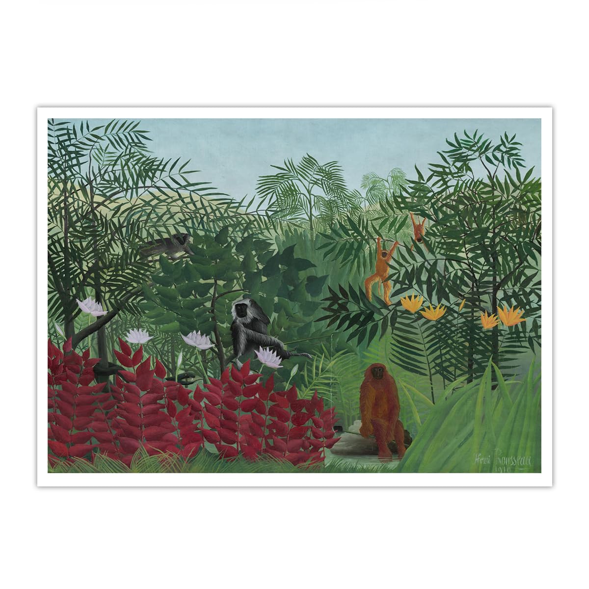 SHENGPOSTER Vintage Nature Jungle Monkeys Wall Decoration Tropical Forest with Monkeys Henri Rousseau Canvas Prints Wall Art for Nursery Room Frameless 85x110cm
