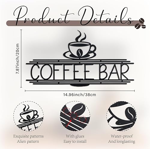 Miniatura 3 de Letrero de metal negro para barra de café para pared, cafetería, cafetería, decoración de pared, accesorios de cocina, letrero de taza negra para el