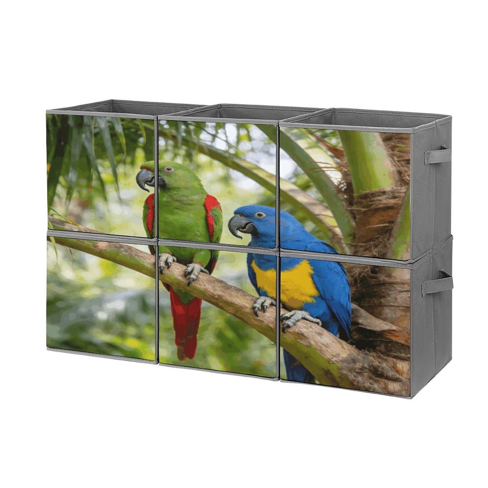 Fodpand Style Rainforest Double Parrot Cube Bins With Double Handles,Set Of 6 Cube Organizer, Stackable And Foldable Storage Bins For Organization, Closet, Shelves, Offices