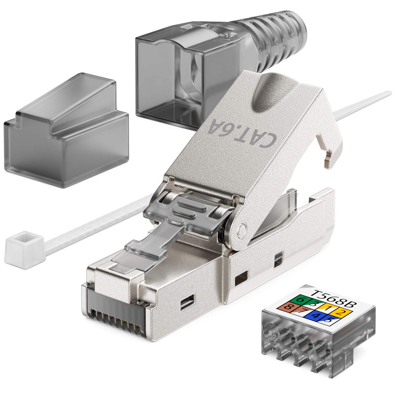 deleyCON 4x Connettore di Rete CAT 6a RJ45 con Connessione LSA per Cavi di Installazione Rigidi Schermati 10 Gbit/S Cavo LAN Connettore per Cavo di Rete CAT6a Alloggiamento in Metallo