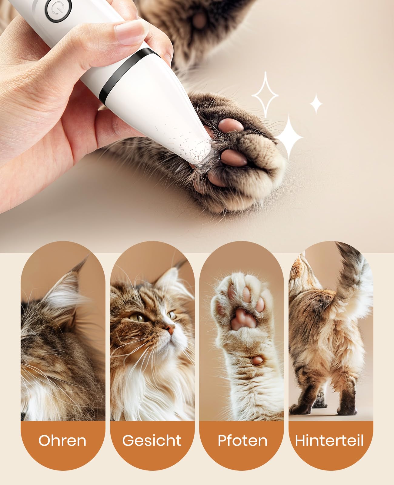 oneisall 3 in 1 Schermaschine Katze Hunde Set, Leise Katzenrasierer Profi Haarschneidemaschine für Katzen Hunde für Pfoten, Hintern, verknotet, Dingleberry